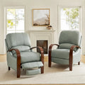 Set of 2 Alex Mid Century Modern Genuine Leather Manual Recliners with Curved Wooden Arms