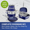 Classic Blue 20-Piece Aluminum Ultra Durable Non Stick Diamond Infused Cookware and Bakeware Set